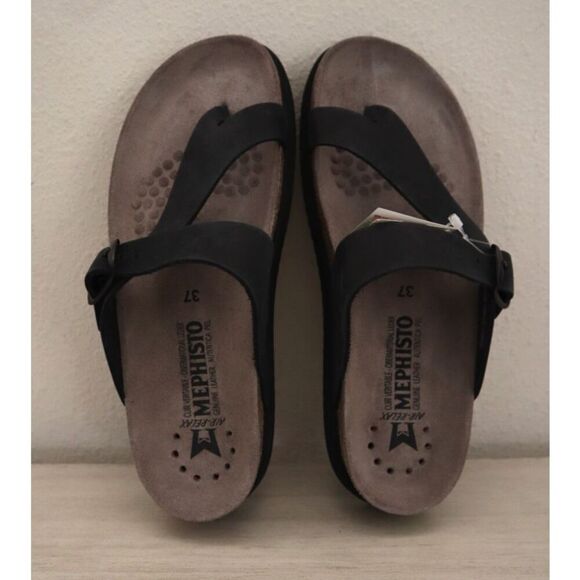 Mephisto Women's Sz 37 US 7 Black Nubuck Leather Helen Sandals - Picture 13 of 14
